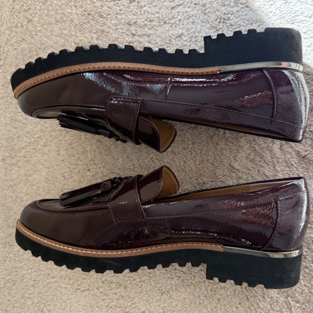 Women's Carolynn Franco Sarto Burgundy‎  Lug Sole Tassel Loafers size 8 - Picture 11 of 13